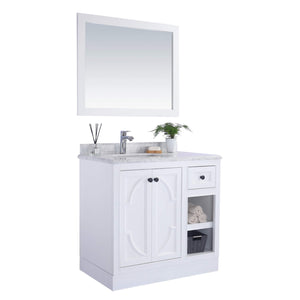 LAVIVA Odyssey 313613-36W-WC 36" Single Bathroom Vanity in White with White Carrara Marble, White Rectangle Sink, Toe Kick Assembled