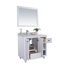Load image into Gallery viewer, LAVIVA Odyssey 313613-36W-WC 36&quot; Single Bathroom Vanity in White with White Carrara Marble, White Rectangle Sink, Open Doors and Drawers