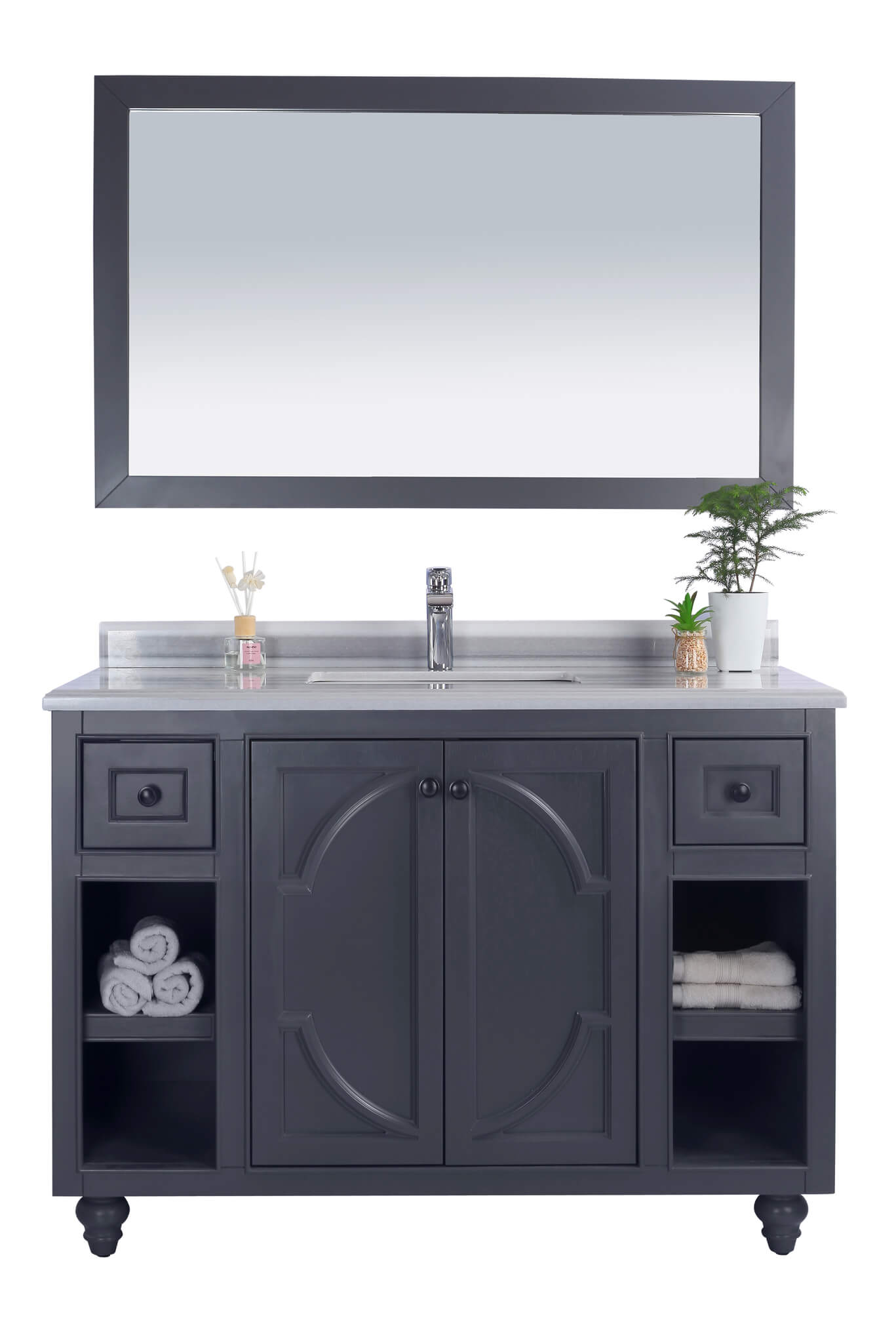 LAVIVA Odyssey 313613-48G-WS 48" Single Bathroom Vanity in Maple Grey with White Stripes Marble, White Rectangle Sink, Front View