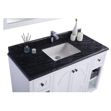 Load image into Gallery viewer, LAVIVA Odyssey 313613-48W-BW 48&quot; Single Bathroom Vanity in White with Black Wood Marble, White Rectangle Sink, Countertop Closeup