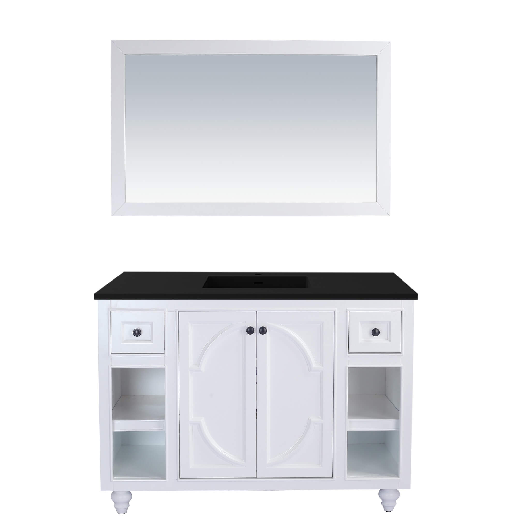 LAVIVA Odyssey 313613-48W-MB 48" Single Bathroom Vanity in White with Matte Black VIVA Stone Surface, Integrated Sink, Front View