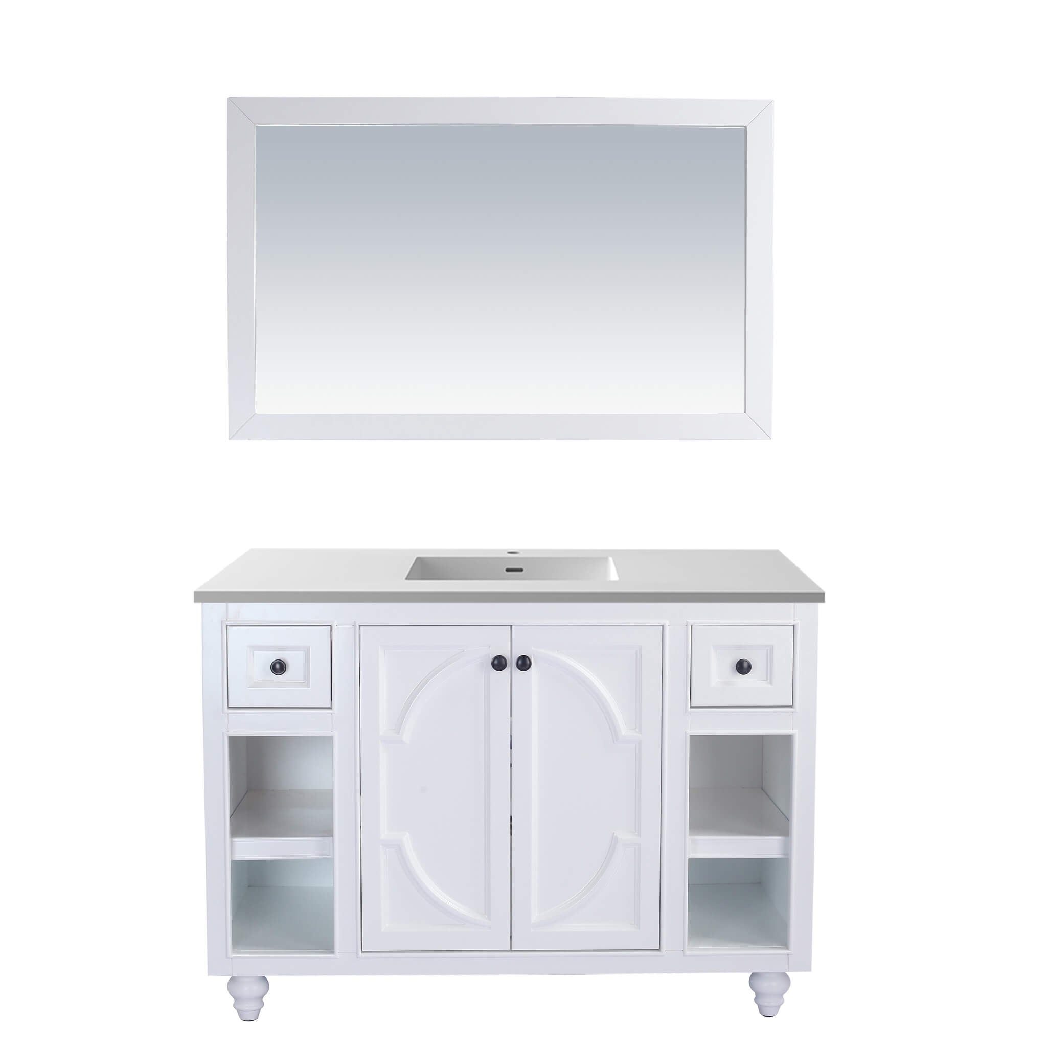 LAVIVA Odyssey 313613-48W-MW 48" Single Bathroom Vanity in White with Matte White VIVA Stone Surface, Integrated Sink, Front View