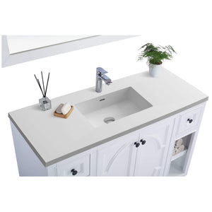 LAVIVA Odyssey 313613-48W-MW 48" Single Bathroom Vanity in White with Matte White VIVA Stone Surface, Integrated Sink, Countertop Closeup