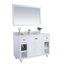 Load image into Gallery viewer, LAVIVA Odyssey 313613-48W-WC 48&quot; Single Bathroom Vanity in White with White Carrara Marble, White Rectangle Sink, Angled View