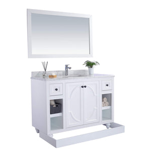 LAVIVA Odyssey 313613-48W-WC 48" Single Bathroom Vanity in White with White Carrara Marble, White Rectangle Sink, Toe Kick