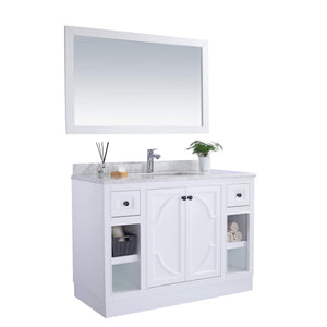LAVIVA Odyssey 313613-48W-WC 48" Single Bathroom Vanity in White with White Carrara Marble, White Rectangle Sink, Toe Kick Assembled