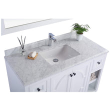 Load image into Gallery viewer, LAVIVA Odyssey 313613-48W-WC 48&quot; Single Bathroom Vanity in White with White Carrara Marble, White Rectangle Sink, Countertop Closeup
