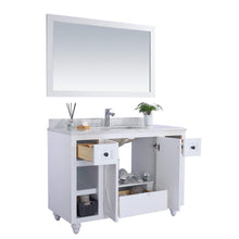 Load image into Gallery viewer, LAVIVA Odyssey 313613-48W-WC 48&quot; Single Bathroom Vanity in White with White Carrara Marble, White Rectangle Sink, Open Doors and Drawers