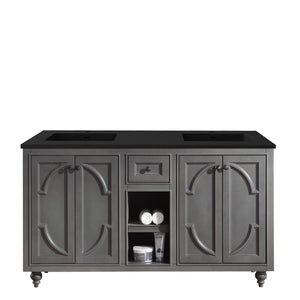 LAVIVA Odyssey 313613-60G-MB 60" Double Bathroom Vanity in Maple Grey with Matte Black VIVA Stone Surface, Integrated Sink, Front View