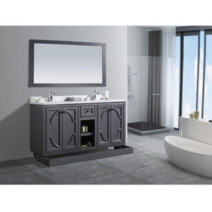 LAVIVA Odyssey 313613-60G-WC 60" Double Bathroom Vanity in Maple Grey with White Carrara Marble, White Rectangle Sinks, Rendered Toe Kick