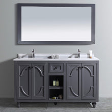 Load image into Gallery viewer, LAVIVA Odyssey 313613-60G-WS 60&quot; Double Bathroom Vanity in Maple Grey with White Stripes Marble, White Rectangle Sinks, Front View