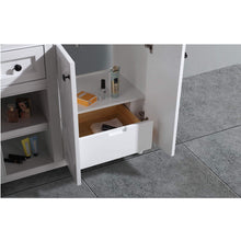 Load image into Gallery viewer, LAVIVA Odyssey 313613-60W-MW 60&quot; Double Bathroom Vanity in White with Matte White VIVA Stone Surface, Integrated Sink, Open Doors and Drawer Closeup