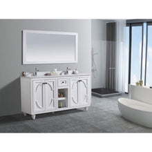 Load image into Gallery viewer, LAVIVA Odyssey 313613-60W-WC 60&quot; Double Bathroom Vanity in White with White Carrara Marble, White Rectangle Sinks, Rendered Angled Bathroom View