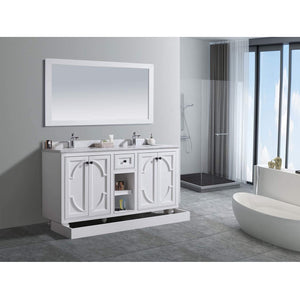 LAVIVA Odyssey 313613-60W-WC 60" Double Bathroom Vanity in White with White Carrara Marble, White Rectangle Sinks, Toe Kick