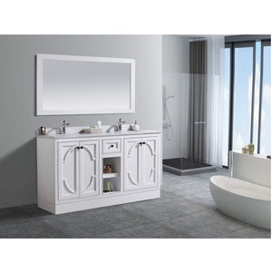 LAVIVA Odyssey 313613-60W-WC 60" Double Bathroom Vanity in White with White Carrara Marble, White Rectangle Sinks, Toe Kick Assembled