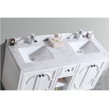 Load image into Gallery viewer, LAVIVA Odyssey 313613-60W-WC 60&quot; Double Bathroom Vanity in White with White Carrara Marble, White Rectangle Sinks, Countertop Closeup