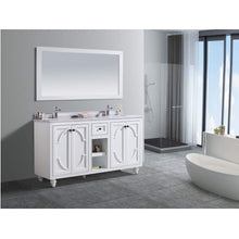 Load image into Gallery viewer, LAVIVA Odyssey 313613-60W-WS 60&quot; Double Bathroom Vanity in White with White Stripes Marble, White Rectangle Sinks, Rendered Angled Bathroom View