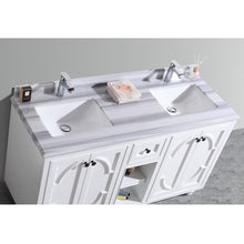 Load image into Gallery viewer, LAVIVA Odyssey 313613-60W-WS 60&quot; Double Bathroom Vanity in White with White Stripes Marble, White Rectangle Sinks, Countertop Closeup