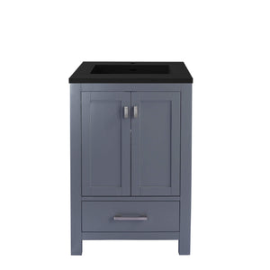 LAVIVA Wilson 313ANG-24G-MB 24" Single Bathroom Vanity in Grey with Matte Black VIVA Stone Surface, Integrated Sink, Front View