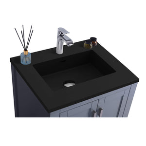 LAVIVA Wilson 313ANG-24G-MB 24" Single Bathroom Vanity in Grey with Matte Black VIVA Stone Surface, Integrated Sink, Countertop Closeup
