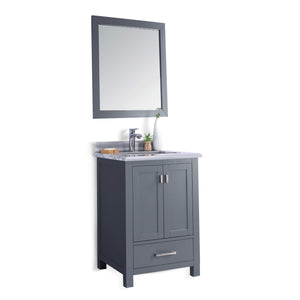 LAVIVA Wilson 313ANG-24G-WS 24" Single Bathroom Vanity in Grey with White Stripes Marble, White Rectangle Sink, Angled View