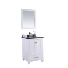 Load image into Gallery viewer, LAVIVA Wilson 313ANG-24W-BW 24&quot; Single Bathroom Vanity in White with Black Wood Marble, White Rectangle Sink, Angled View