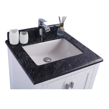 Load image into Gallery viewer, LAVIVA Wilson 313ANG-24W-BW 24&quot; Single Bathroom Vanity in White with Black Wood Marble, White Rectangle Sink, Countertop Closeup