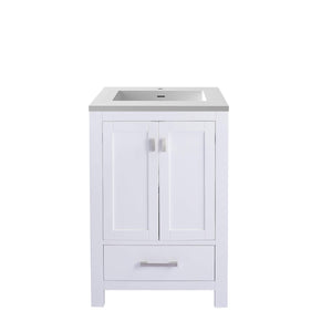 LAVIVA Wilson 313ANG-24W-MW 24" Single Bathroom Vanity in White with Matte White VIVA Stone Surface, Integrated Sink, Front View