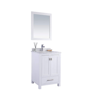 LAVIVA Wilson 313ANG-24W-WC 24" Single Bathroom Vanity in White with White Carrara Marble, White Rectangle Sink, Angled View