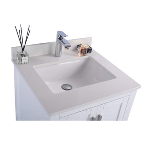 LAVIVA Wilson 313ANG-24W-WQ 24" Single Bathroom Vanity in White with White Quartz, White Rectangle Sink, Countertop Closeup