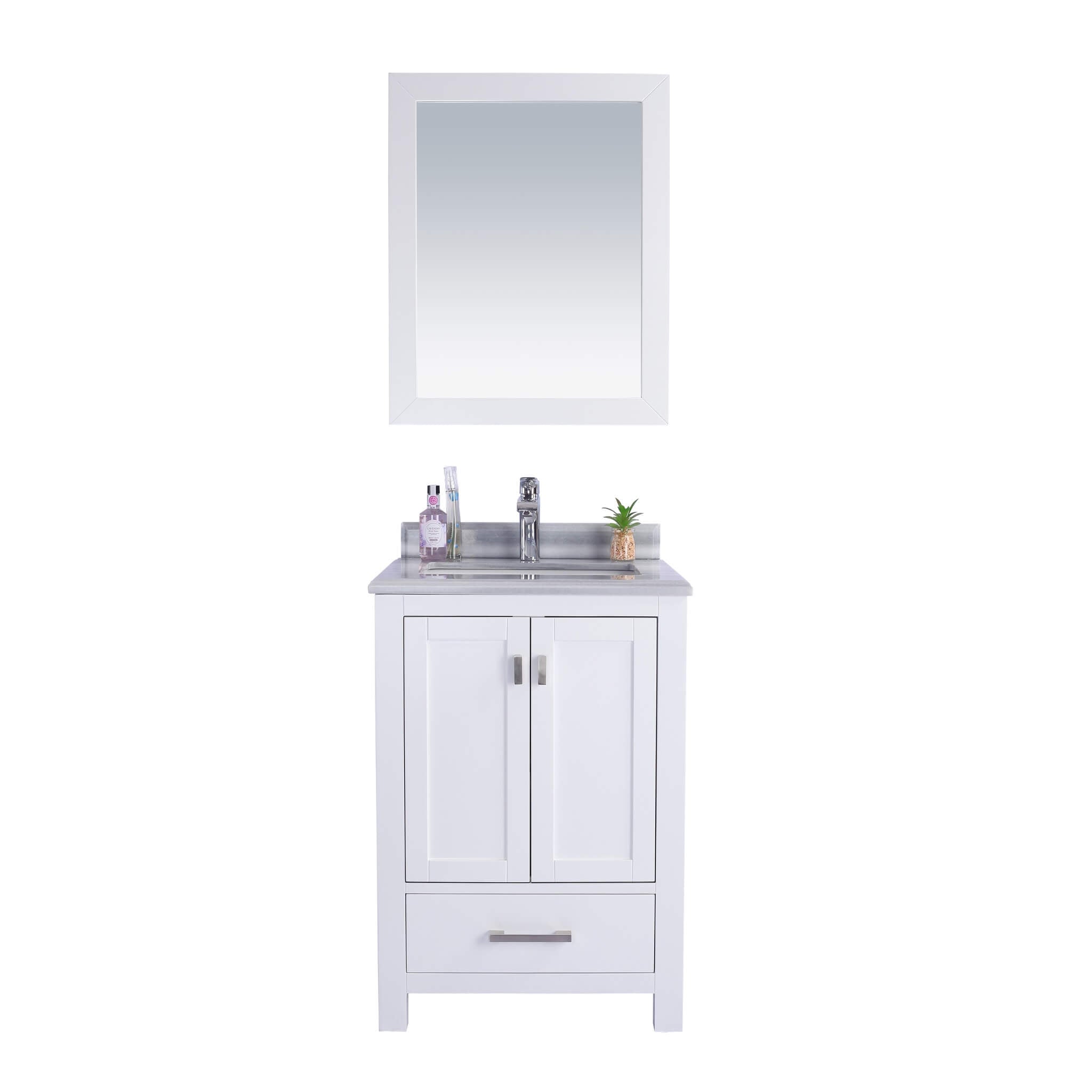 LAVIVA Wilson 313ANG-24W-WS 24" Single Bathroom Vanity in White with White Stripes Marble, White Rectangle Sink, Front View