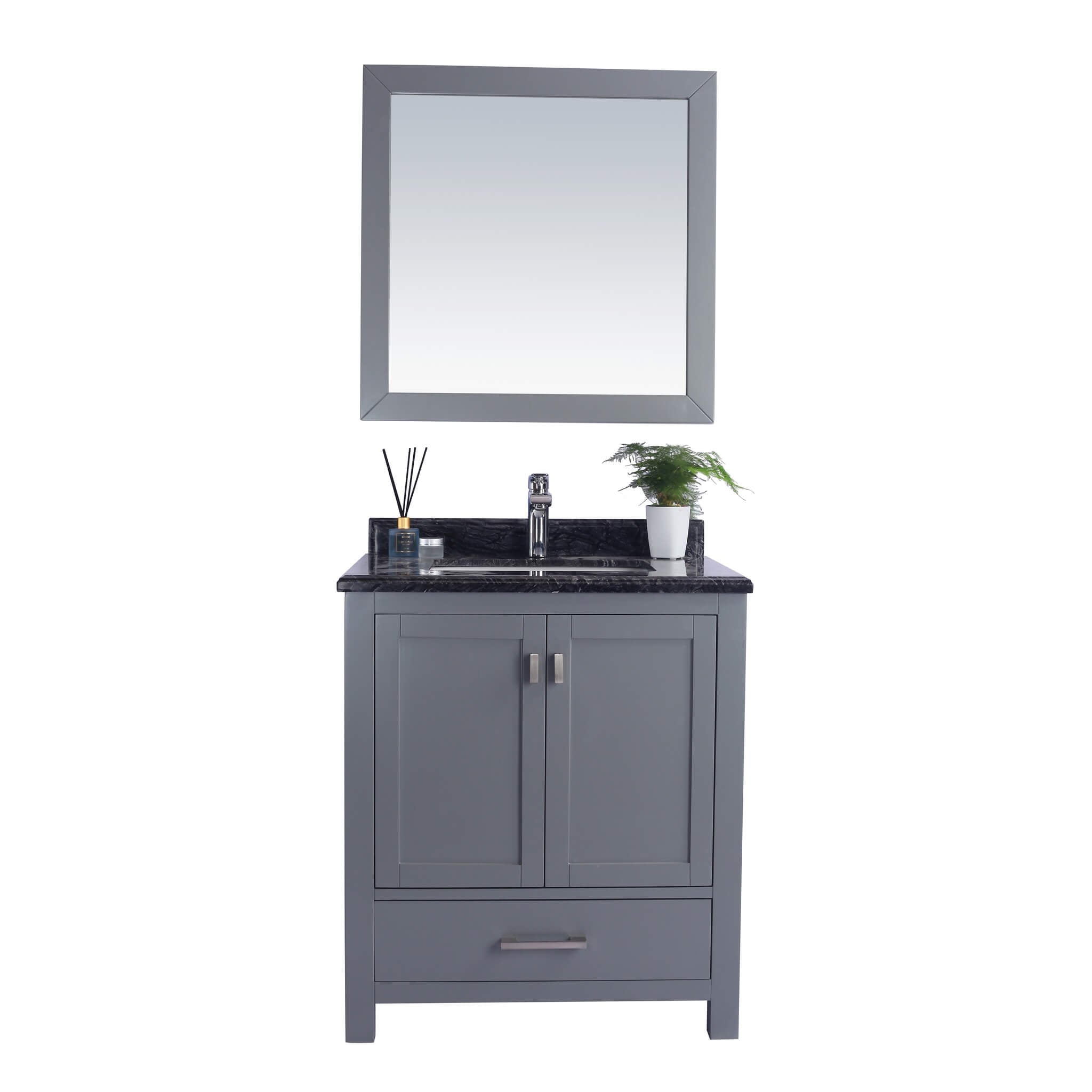 LAVIVA Wilson 313ANG-30G-BW 30" Single Bathroom Vanity in Grey with Black Wood Marble, White Rectangle Sink, Front View