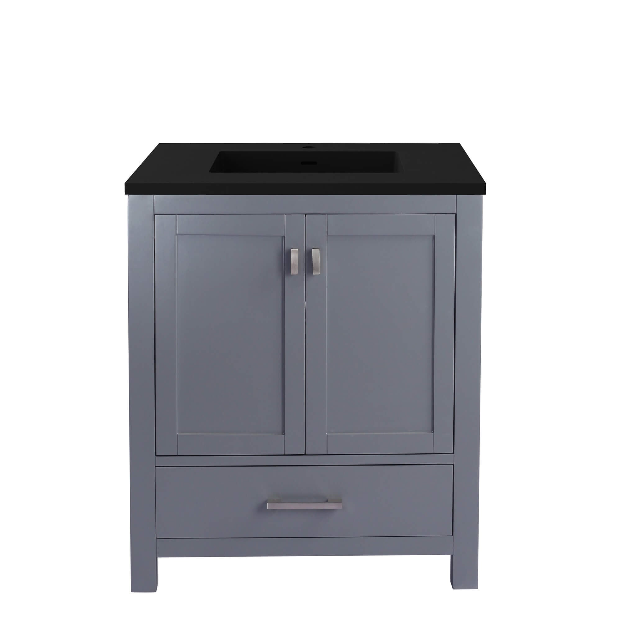 LAVIVA Wilson 313ANG-30G-MB 30" Single Bathroom Vanity in Grey with Matte Black VIVA Stone Surface, Integrated Sink, Front View
