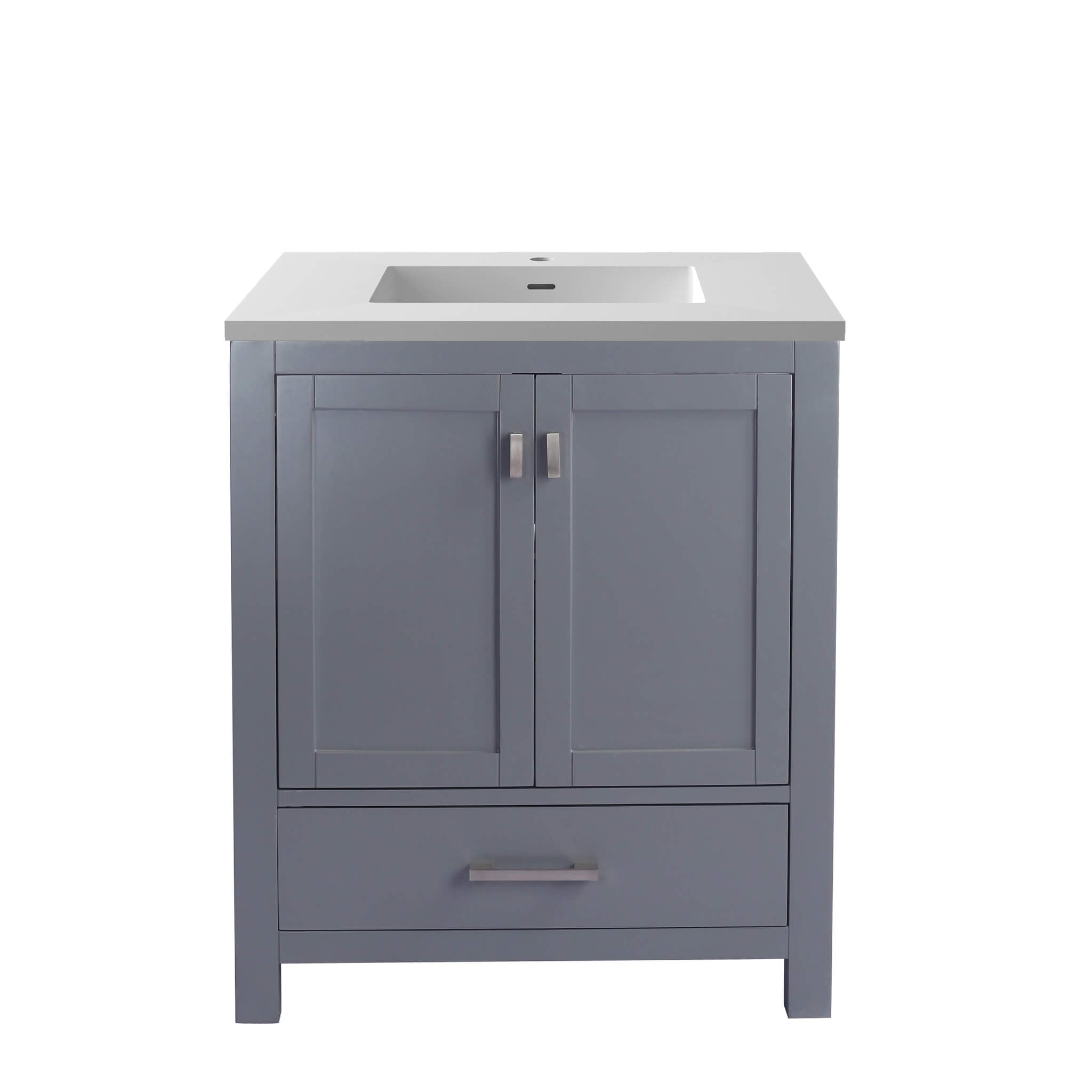 LAVIVA Wilson 313ANG-30G-MW 30" Single Bathroom Vanity in Grey with Matte White VIVA Stone Surface, Integrated Sink, Front View