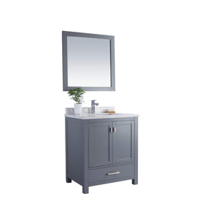 LAVIVA Wilson 313ANG-30G-WC 30" Single Bathroom Vanity in Grey with White Carrara Marble, White Rectangle Sink, Angled View