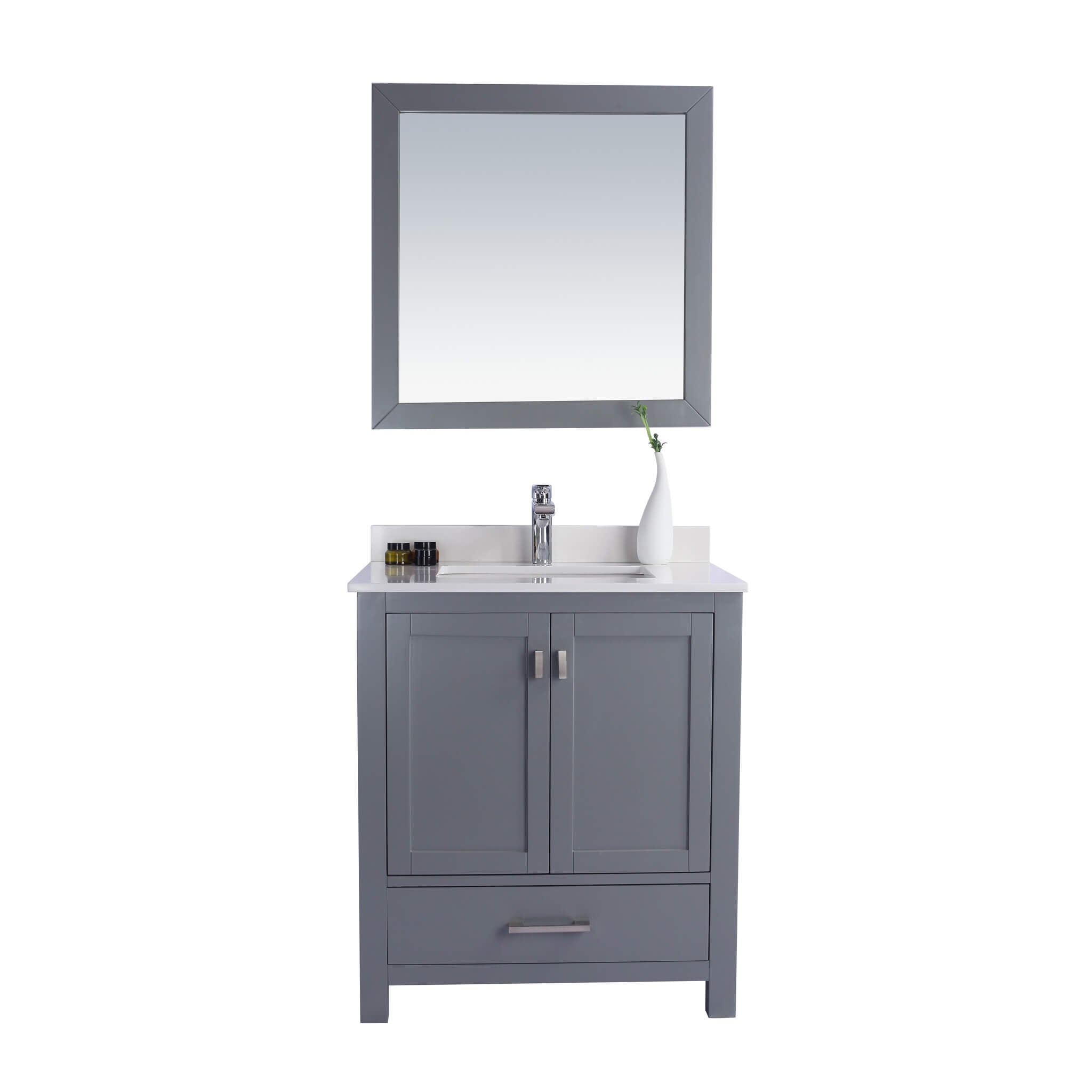 LAVIVA Wilson 313ANG-30G-WQ 30" Single Bathroom Vanity in Grey with White Quartz, White Rectangle Sink, Front View