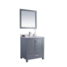 Load image into Gallery viewer, LAVIVA Wilson 313ANG-30G-WQ 30&quot; Single Bathroom Vanity in Grey with White Quartz, White Rectangle Sink, Angled View