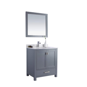 LAVIVA Wilson 313ANG-30G-WQ 30" Single Bathroom Vanity in Grey with White Quartz, White Rectangle Sink, Angled View