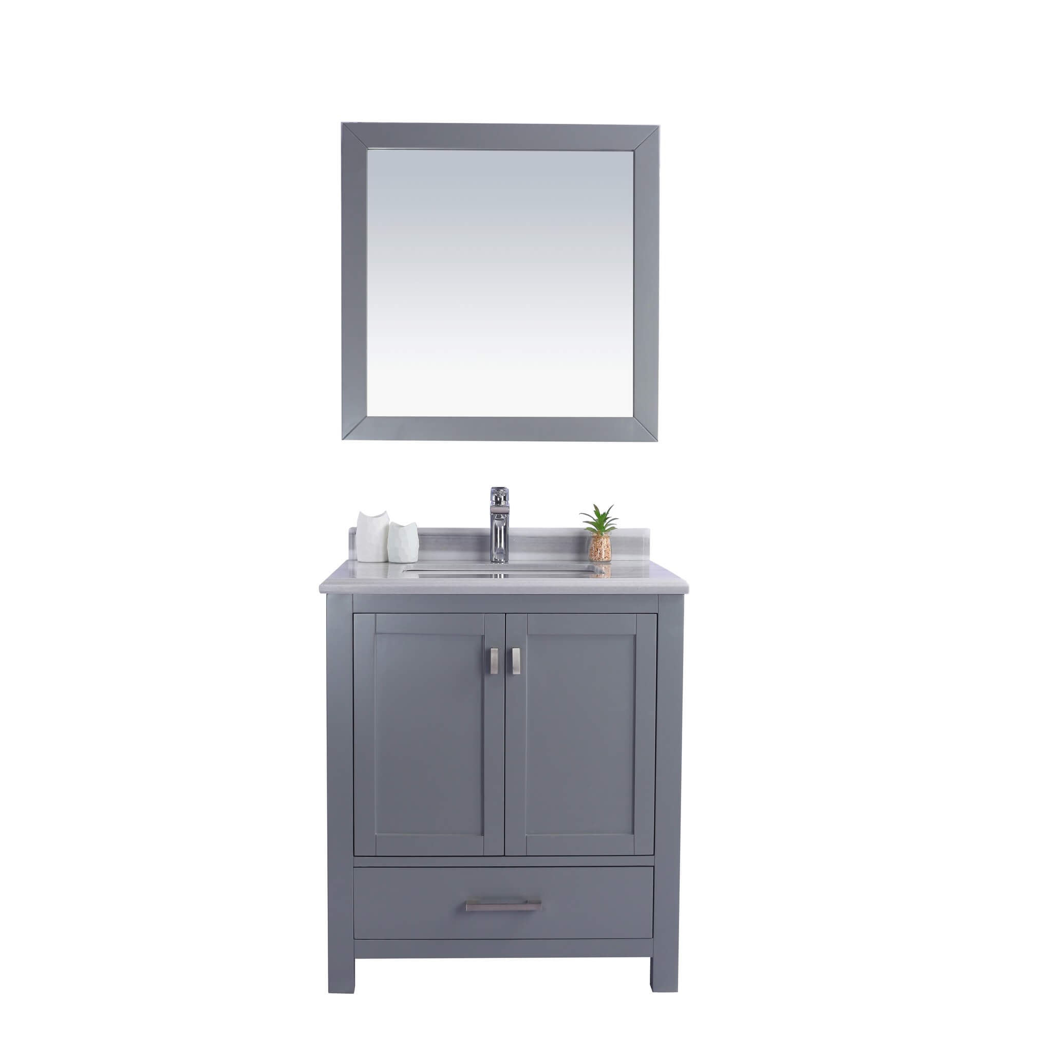 LAVIVA Wilson 313ANG-30G-WS 30" Single Bathroom Vanity in Grey with White Stripes Marble, White Rectangle Sink, Front View