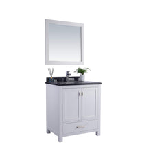 Load image into Gallery viewer, LAVIVA Wilson 313ANG-30W-BW 30&quot; Single Bathroom Vanity in White with Black Wood Marble, White Rectangle Sink, Angled View