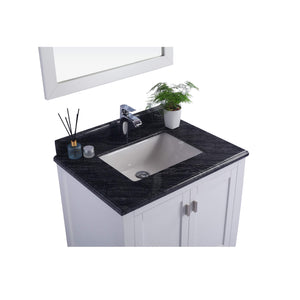 LAVIVA Wilson 313ANG-30W-MB 30" Single Bathroom Vanity in White with Matte Black VIVA Stone Surface, Integrated Sink, Countertop Closeup