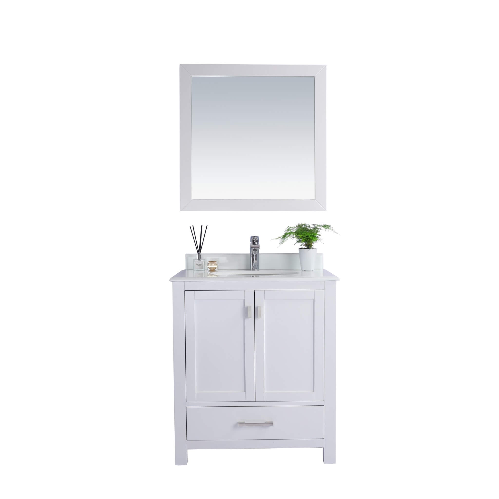 LAVIVA Wilson 313ANG-30W-PW 30" Single Bathroom Vanity in White with Pure White Phoenix Stone, White Oval Sink, Front View