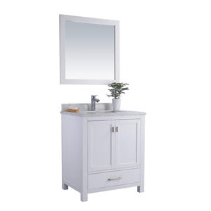LAVIVA Wilson 313ANG-30W-WC 30" Single Bathroom Vanity in White with White Carrara Marble, White Rectangle Sink, Angled View