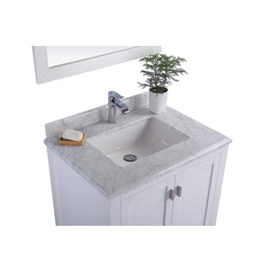 LAVIVA Wilson 313ANG-30W-WC 30" Single Bathroom Vanity in White with White Carrara Marble, White Rectangle Sink, Countertop Closeup