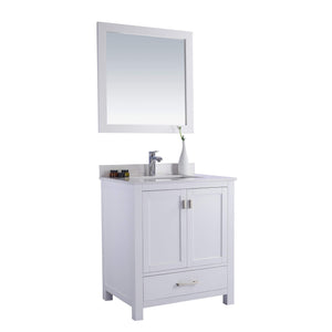 LAVIVA Wilson 313ANG-30W-WQ 30" Single Bathroom Vanity in White with White Quartz, White Rectangle Sink, Angled View