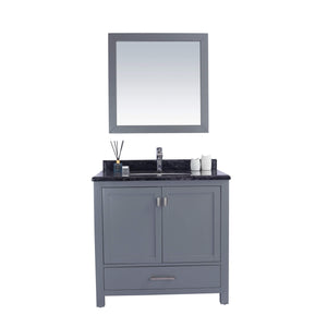 LAVIVA Wilson 313ANG-36G-BW 36" Single Bathroom Vanity in Grey with Black Wood Marble, White Rectangle Sink, Front View