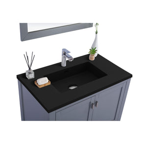LAVIVA Wilson 313ANG-36G-MB 36" Single Bathroom Vanity in Grey with Matte Black VIVA Stone Surface, Integrated Sink, Countertop Closeup