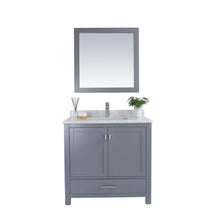 Load image into Gallery viewer, LAVIVA Wilson 313ANG-36G-WC 36&quot; Single Bathroom Vanity in Grey with White Carrara Marble, White Rectangle Sink, Front View