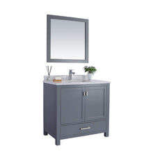 Load image into Gallery viewer, LAVIVA Wilson 313ANG-36G-WC 36&quot; Single Bathroom Vanity in Grey with White Carrara Marble, White Rectangle Sink, Angled View