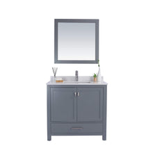 Load image into Gallery viewer, LAVIVA Wilson 313ANG-36G-WQ 36&quot; Single Bathroom Vanity in Grey with White Quartz, White Rectangle Sink, Front View